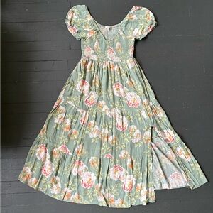 No Comment Green and Pink Floral Maxi Dress Juniors Size Large